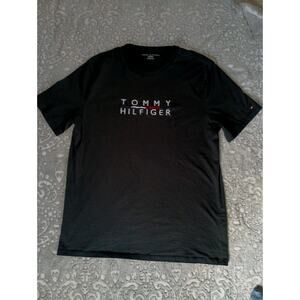 Men's Tommy Hilfiger Black Cotton  Embroidered Logo Crew Neck T-Shirt Size XL